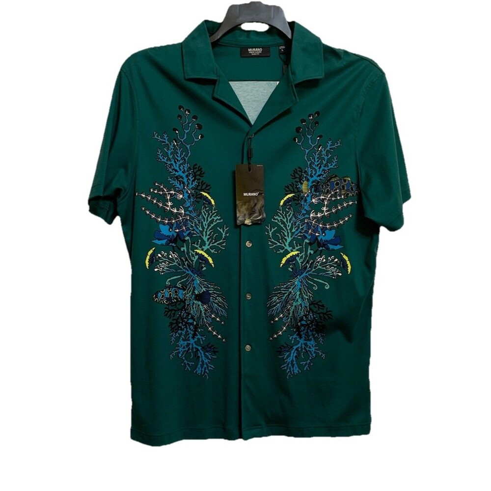 Murano Mens Size Large Shirt Slim Fit Button Front Shape Of Water Collection NWT